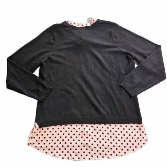 Adrianna Papell Sweater Top Women’s Medium Pink Black Polka Dot Knit Career Top - Picture 5 of 13